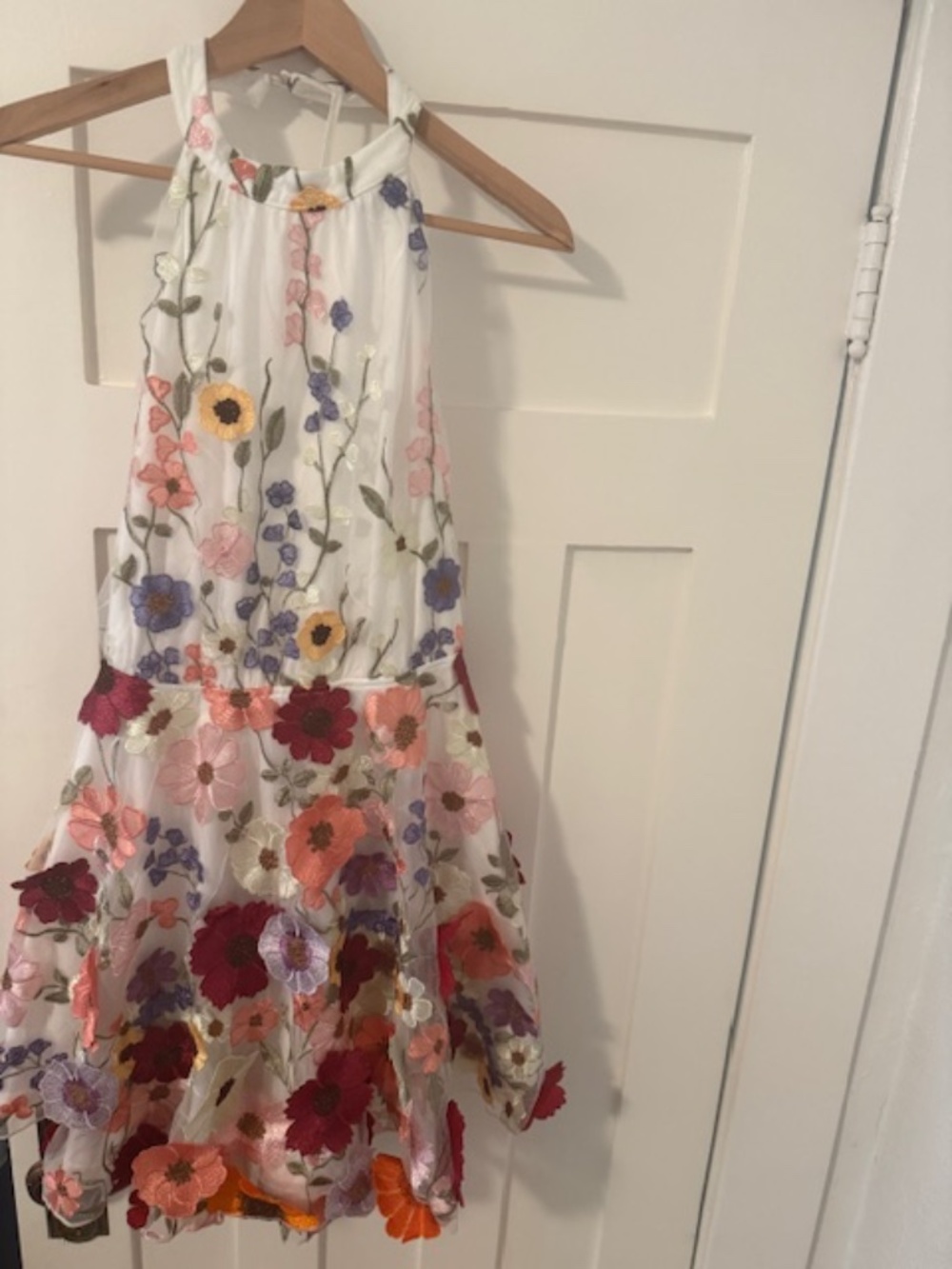 Blooming Bliss Pink 3D Floral Embroidered Halter Mini Dress NWT - Picture 3 of 4